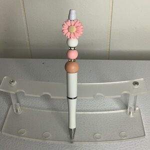 White Pen with Pink Flower Topper